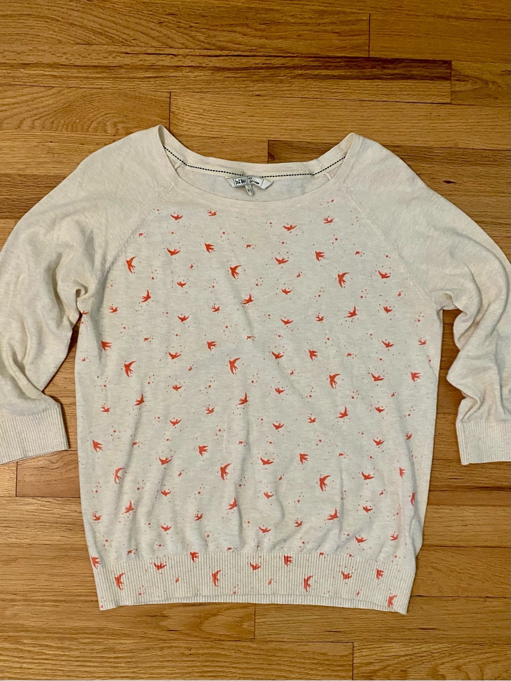 FatFace Sparrow Bird Print 100% Cotton Raglan Knit Sweater